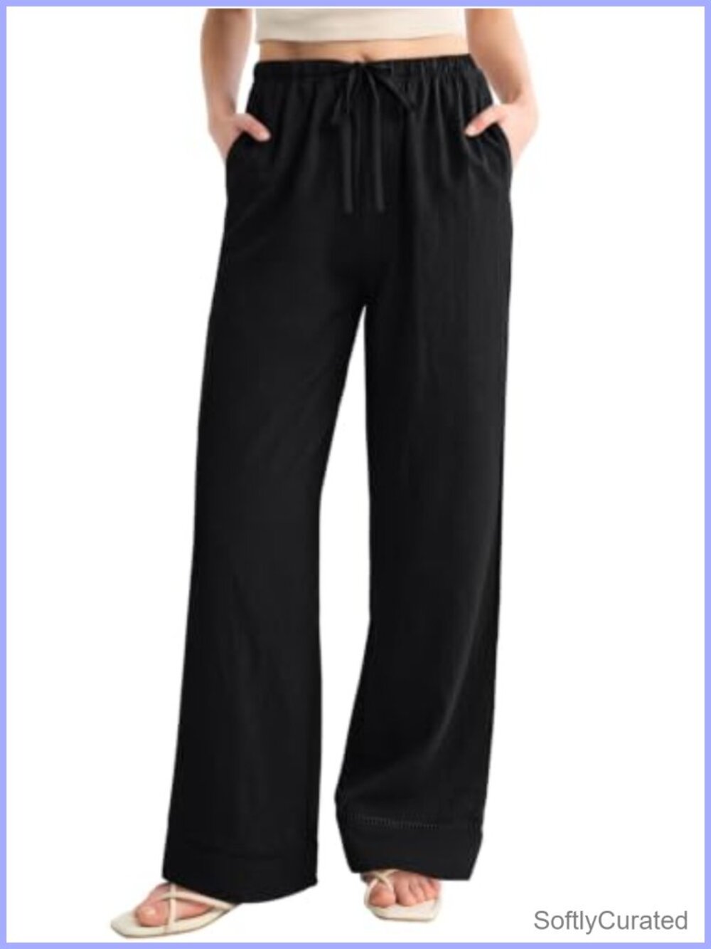 Wide Leg Palazzo Pants Loose Fit Drawstring Rayon Nylon Loungewear